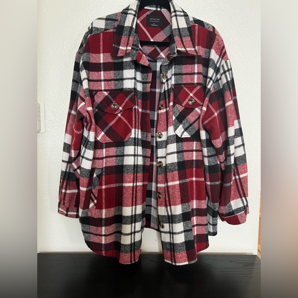 Red and Black Plaid Button-Up Shirt
